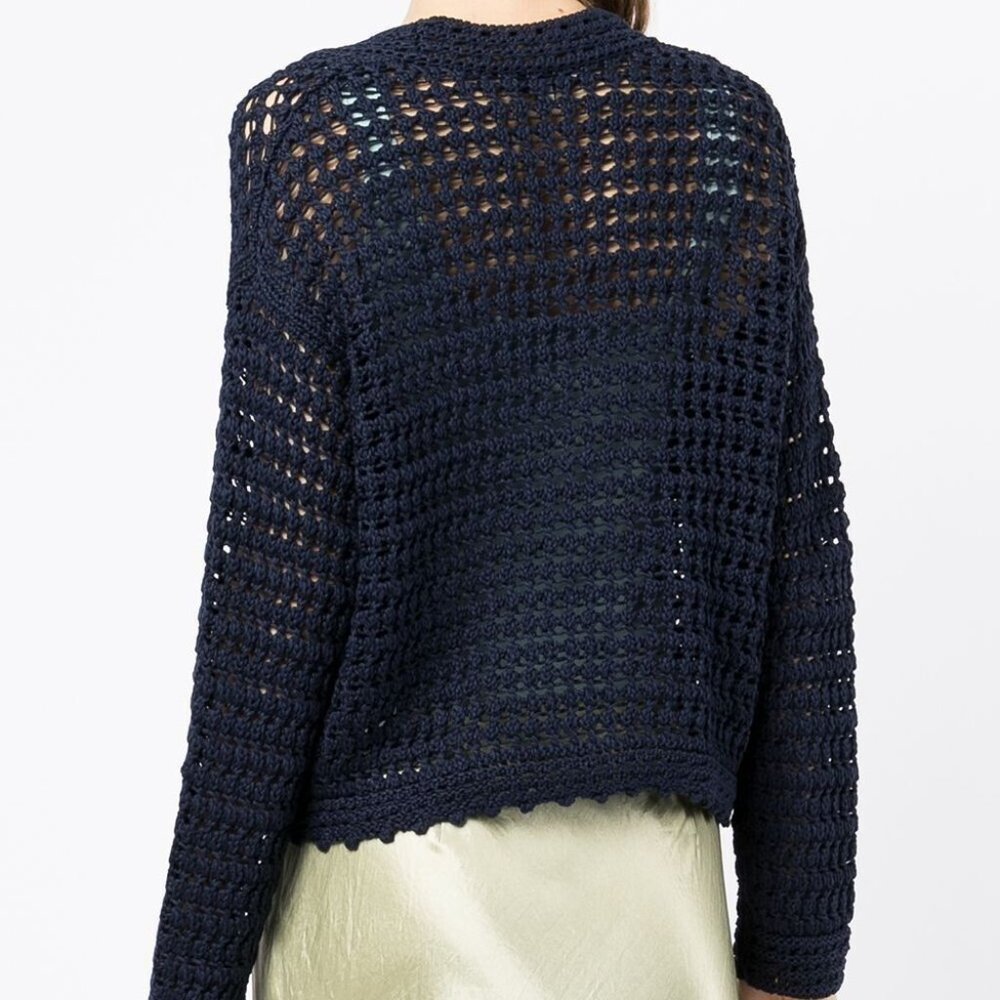 Vince Women's 100% Organic Cotton Crochet Cardigan Sweater Navy Blue XL - Picture 9 of 15